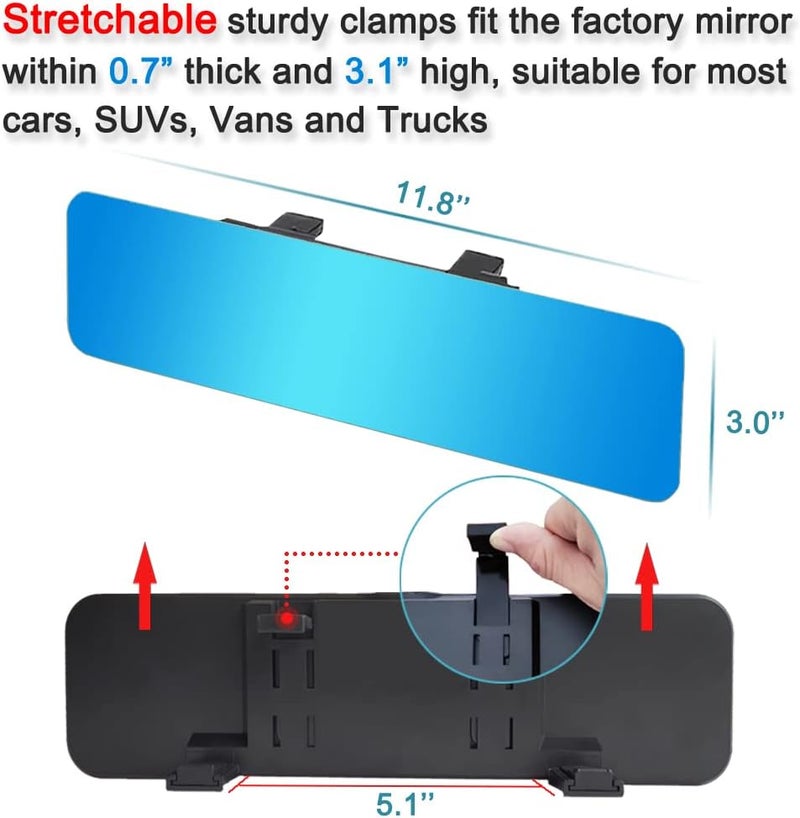 SkycropHD Frameless Anti Glare Rear View Mirror Interior Panoramic Wide Angle Mirror Eliminate Blind Spots for Car SUV Truck – Flat,11.8in (Blue) - Image 4